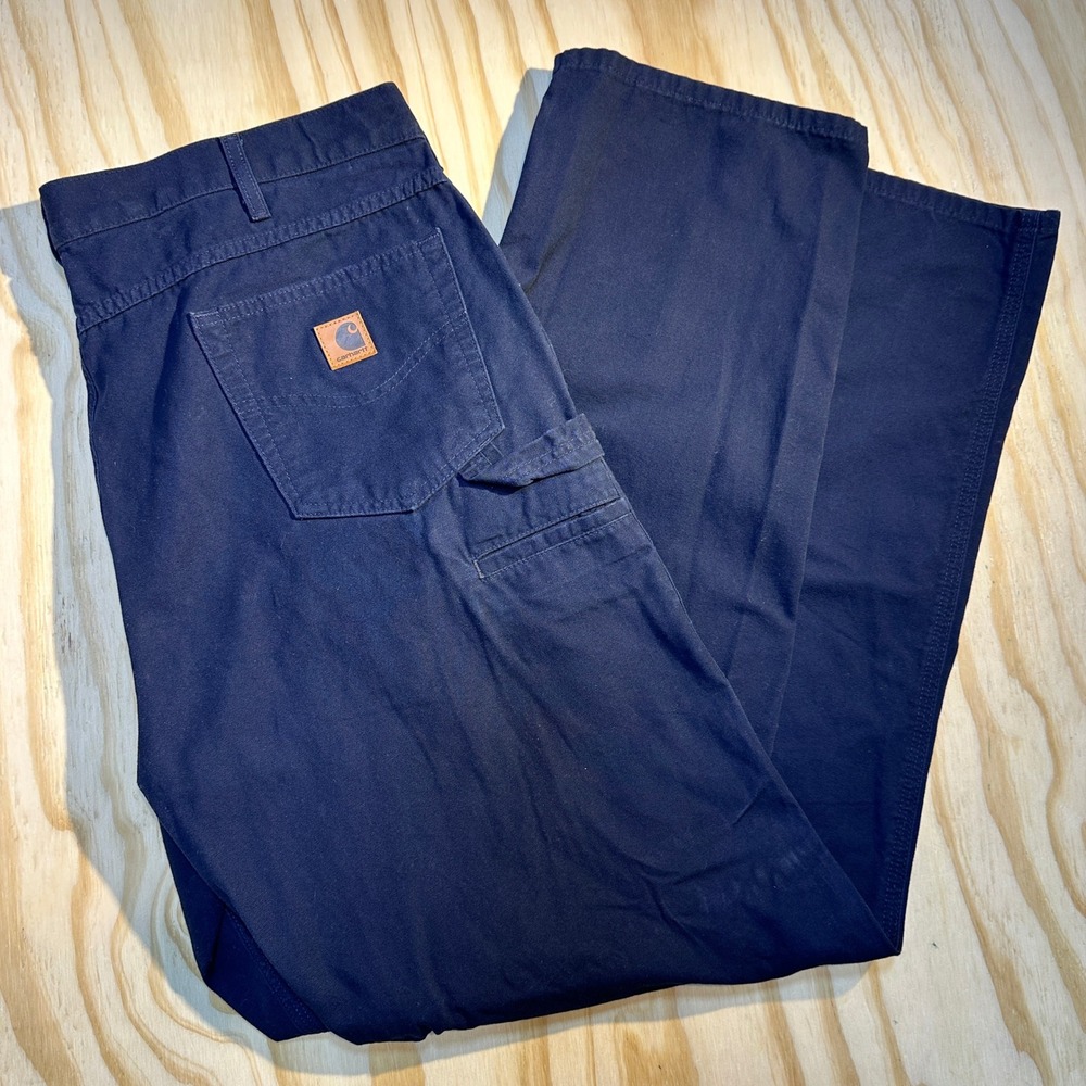 Carhartt B159 NVY Mens 38x36 Navy Blue Loose Fit Carpenter Canvas Work Pants